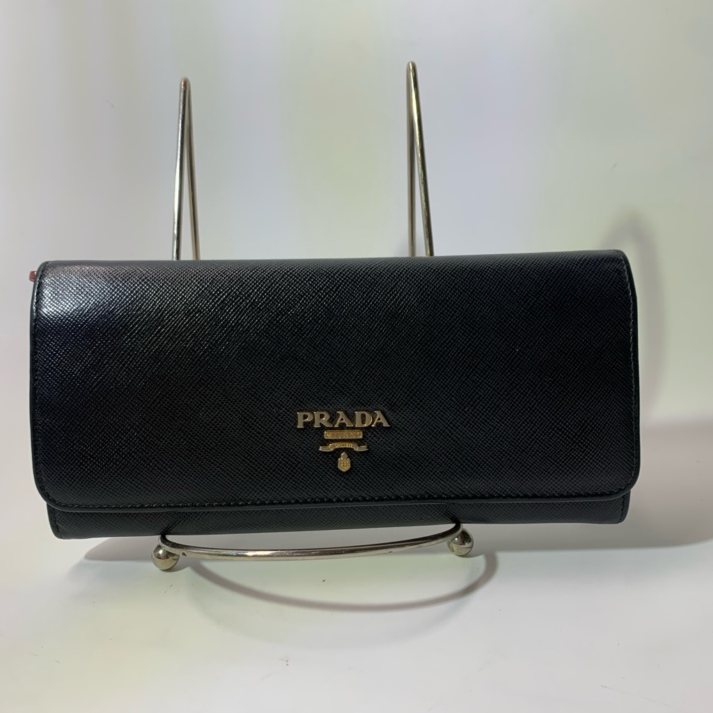 Authentic Prada Saffiano Leather Clutch Wallet Black